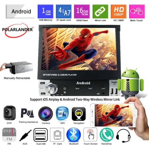 Car Radio 1 Din 7 Inch HD Bluetooth Android FM SD Card U Disk Full Touch Mobile Phone Cast GPS Navigation Telescopic Screen