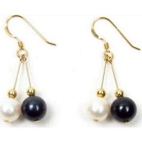 Free shipping HOT NEW AAA NATURAL BLACK PEARL EARRINGS 14K/20 YELLOW HOOK