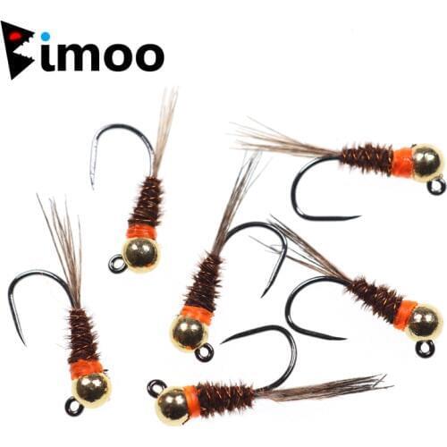 Bimoo 6PCS Tungsten Jig Brown Perdigon Nymphs for Euro Nymphing Competition Fishing Spanish Nymphs Trout Grayling Whitefish Fly