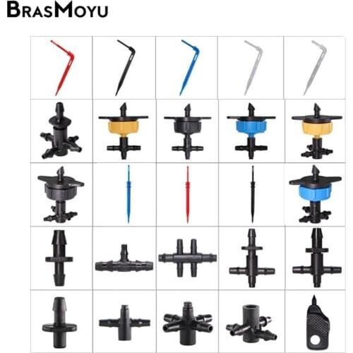 BRASMOYU 1/8" 4 Way Water Greenhouse Joint Pipe Connector 4/7mm To 3/5mm Hose Bend Arrow Emitter Dripper Watering Fitting Tool