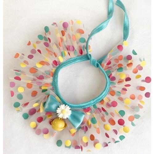 Pet Cat Dog Accessories Handmade Colored Dots Puppy Lace Bib Bow-Knot Bells Collar For Small Dogs Cat Neckties Grooming Supplies