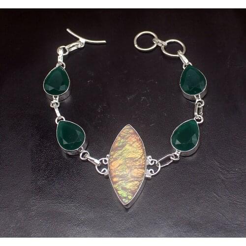 Gemstonefactory Jewelry Big Promotion Single Unique 925 Silver Dichroic Glass Green Agate Women Charm Bracelet 20cm 20213231