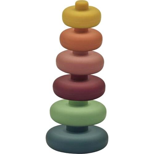 Stacking & Nesting Rings Toy, Soft Circle Stacker, 6 pcs Building Stacker,Teethers for Baby, Squeeze Play Toddler Learning Toys