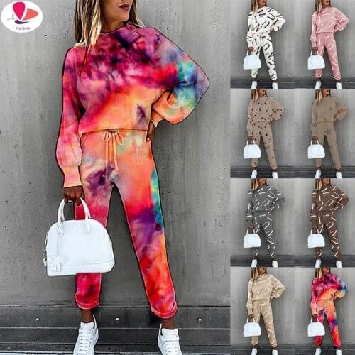 Womens Trouser Suits Sportwear Outfit Pant + Sweatshirt Tracksuit Two Piece Set Women Female Sports Suit 2021 Hoodie Jogging