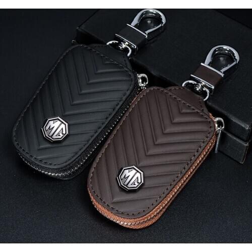 Leather Car Remote Smart Key Cover Case Holder Shell For MG ZS EV MG6 EZS HS EHS 2019 2020 With MG Logo Car Key Bag Keychain