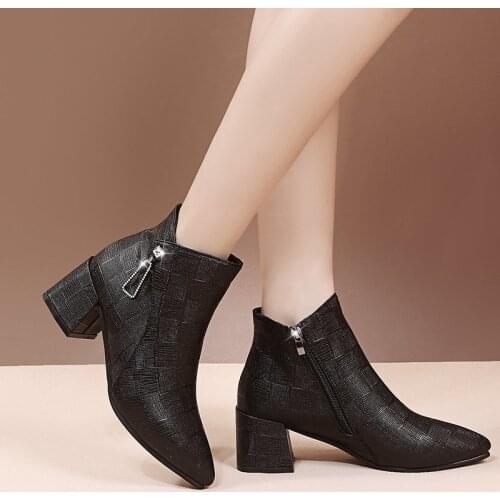 Fashion sexy womens boots autumn and winter high heels pointed thick high heel short boots and ankle boots ladies wedding party