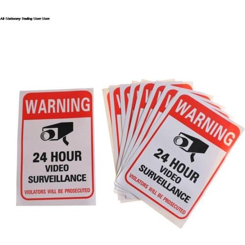 5Pcs/lot Wall Sticker 24H Video Camera System Warning Sign Wall Decal Surveillance Monitor Decal Public Area Security