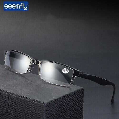 Seemfly HD Men Women Reading Glasses Elegant Half Frame Presbyopia Prescription Eyewear Hyperopia Diopter Eyeglasses +1.0 1.5