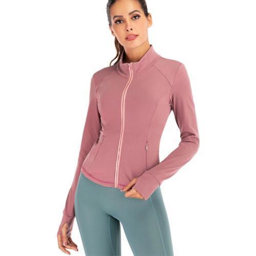 Autumn Long Sleeves Zipper Sports Jacket Gym Women Fitness Jacket Yoga Coat Womens Zipper Pocket Thumbholes Running Jacket