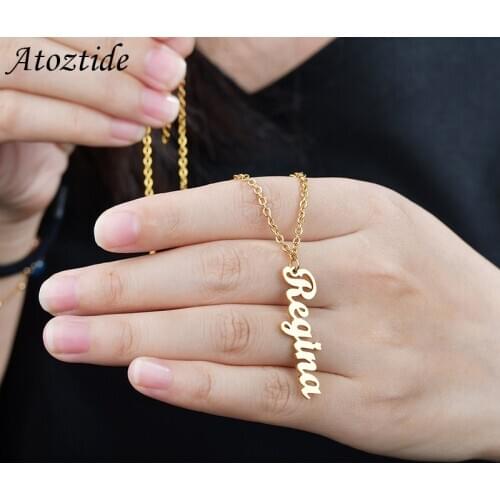 Atoztide necklaces New Vertical Personalized Name Custom Necklaces Nameplate Charm Jewelry Stainless Steel Gift For Women Lovers
