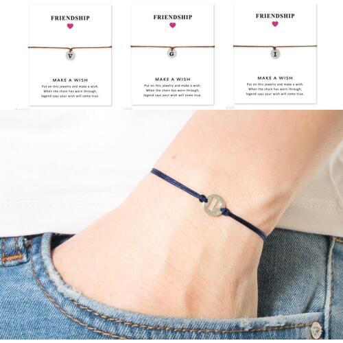 Graduation Birthday Gift Lucky Friendship Statement Letter Alphabet Personalized Letters Initial Mens Bracelets for Women