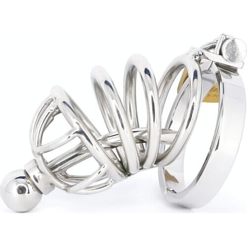 Stop Masturbation Metal Cock Cage Ring Lockable Fetish Sex Slave Penis Ring BDSM Chastity Training Belt Gay Male Chastity Device