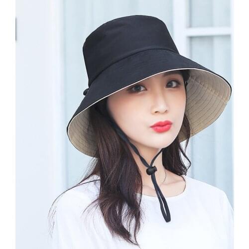 Wide Brim Summer Bucket Sun Hat Double-sided Womens Fisherman Hat Solid Color Outdoor Sunscreen Fisherman Panama Hat