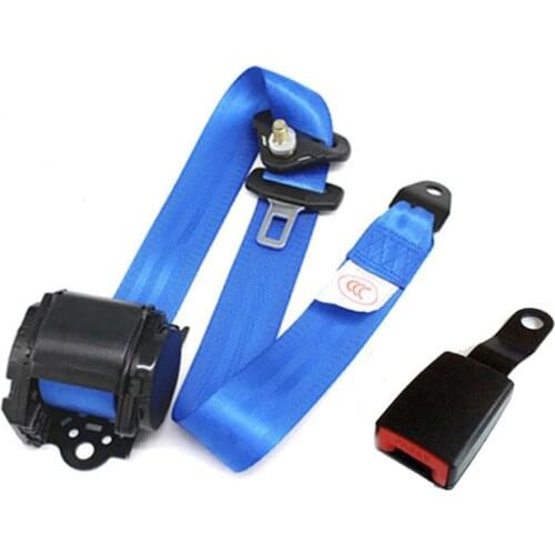 Blue 3 Point Retractable Car Safety Seat Belts Lap Safety Belt Seatbelts for Auto Cars With Curved Rigid Buckle