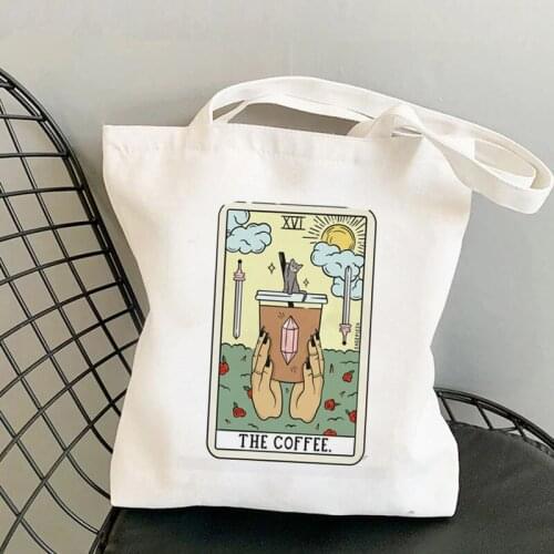 2021 Shopper COFFEE READING LIGHT Printed Tote Bag women Harajuku shopper handbag girl Shoulder shopping bag Lady Canvas Bag
