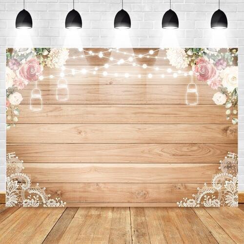 Fabric Flowers Wood Lace Rustic Backdrop Durable Wedding Floral Photography Background Wooden Board Floor Bridal Shower Baby