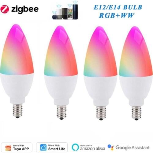 RGBCW 5W Tuya Zigbee 3.0 Smart Candle Bulb E12/E14 LED Lamp Bulb APP Smart Life Home Voice Control Works With Alexa Google Home