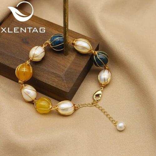 Xlentag Original Design Natural Fresh Water Pearl Jade Kyanite Bracelets For Women Handmade Jewelry bransoletki damskie GB0202