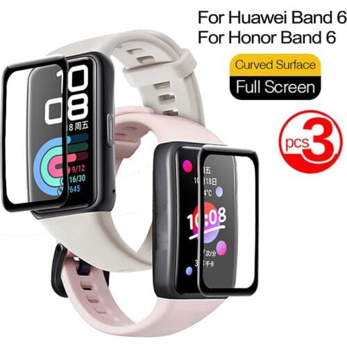3pcs Full Curved Screen Protector For Huawei Band 6 Tempered Glass For Honor Band 6 Protective Film Wristband Cover (Not Glass)