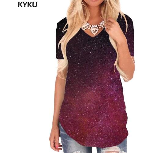 KYKU Galaxy T-shirt women Space T-shirts 3d Nebula Tshirts Printed Novel V-neck Tshirt Womens Clothing Hip hop Printed Plus Size
