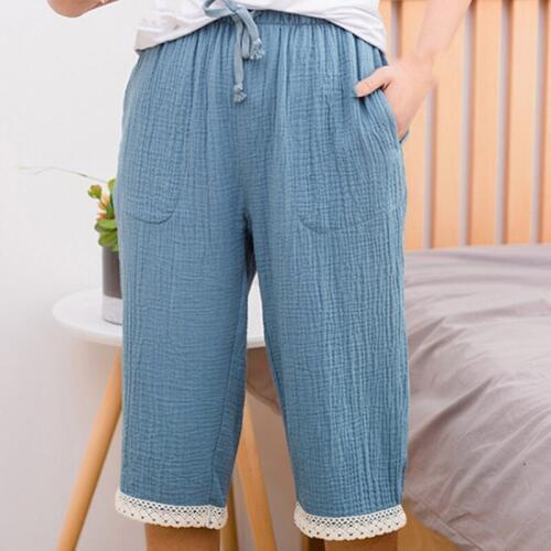 Women Sleep Bottoms Drawstring summer sleep dress female lounge Casual sleep trousers Calf-length Pants pajama trousers