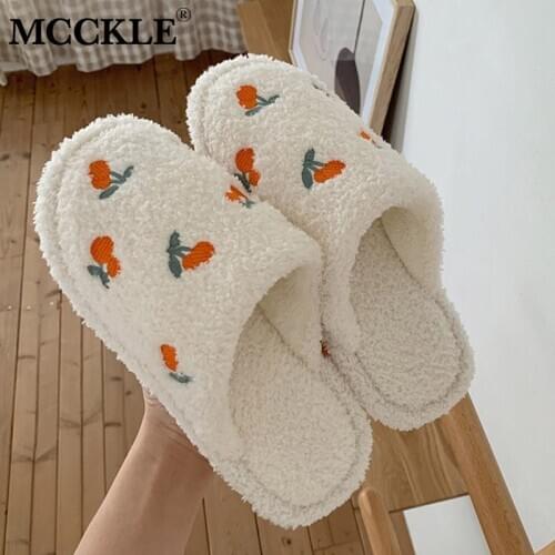 MCCKLE Women Indoor Home Slippers Ladies Cute Winter Slipper Warm Plush Female House Shoe Flats Shoes Girl Shoes New Fashion