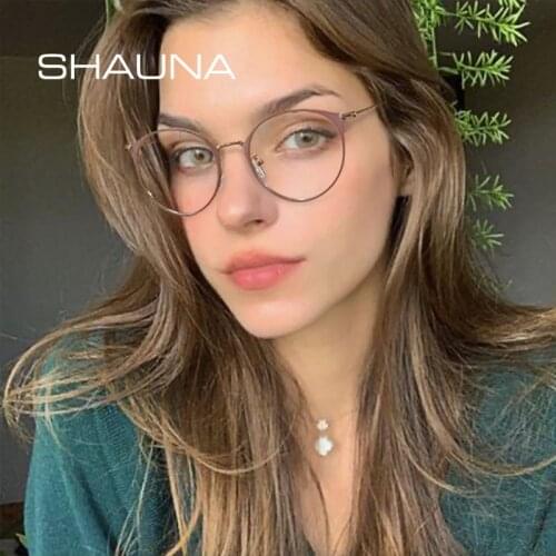 SHAUNA Retro Round Women Metal Glasses Frame Fashion Clear Anti Blue Light Eyewear Men Optical Frame Computer Glasses