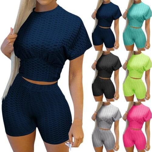 Casual Solid Sportswear Two Piece Sets Women High Waisted Tight-fitting Crop Top And Elastic Shorts Matching Set Female