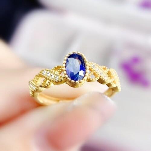 Natural real blue sapphire oval ring Per jewelry 925 sterling silver 4*6mm 0.6ct gemstone Fine jewelry J21411