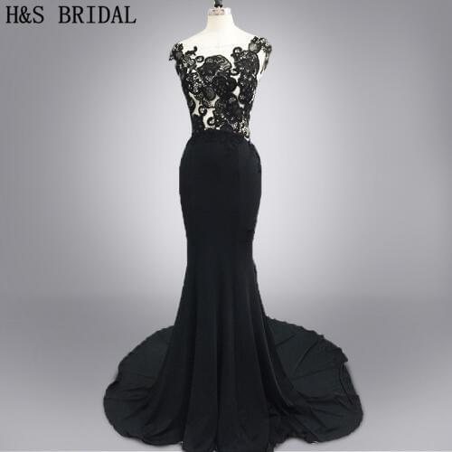 Real photo 2017 designer Vestidos de Longo party dress black mermaid sexy backless lace evening dress