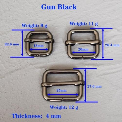 1 Pcs 15/20/25mm Gun Black Metal Slider Adjust Buckle Slides Tri-glides Roller Pin Buckles Handbag Strap Slider Adjuster Belt
