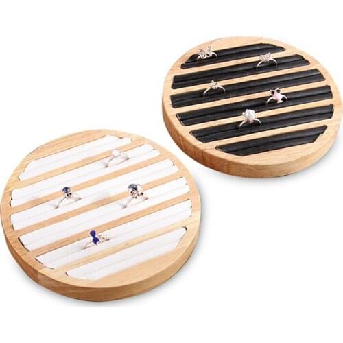 1 Pc Rings Display Tray Wooden Round Ring Holder Showing Plate Jewelry Organizer Showcase for Shop