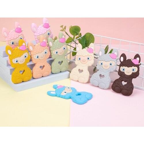 Sunrony 1pc New Cute Cartoon Sheep Silicone Teether Chewing Pandent Accessories DIY Jewelry Pacifier Clip Teething Toy