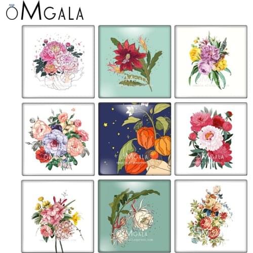 Fashion Rose Flowers Illustration Art Paintings 10pcs 12mm/20mm/25mm/30mm photo glass cabochon demo flat back Making findings