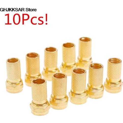 10 Pcs Twist On RG6 F Type Coaxial Cable Connector Plugs Brass Materials Singnal Line Connector Copper Galvanized High Quality