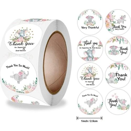 100-500pc Flower Elephant Cute Animals Thank You Sticker for Business Kids Reward 8 Styles Sealing Label Scrapbooking Gift Decor