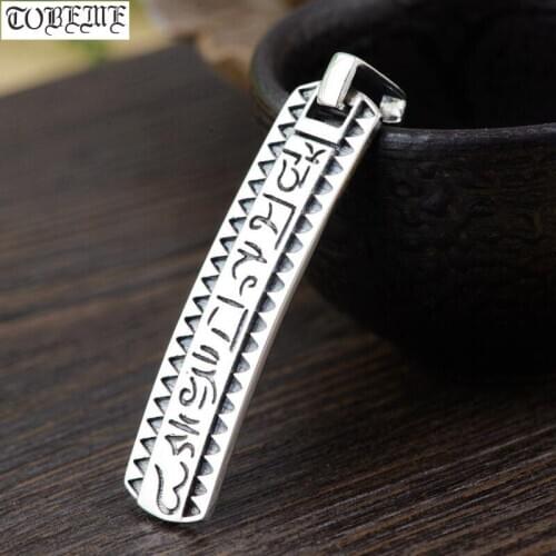 100% 925 Silver Tibetan Six Words Pendant Buddhist OM Mani Padme Hum Pendant Tibetan Kuanyin OM Pendant Good Luck Amulet