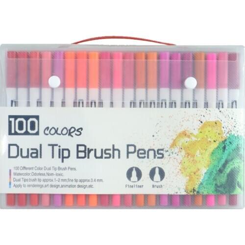 100 PCS Colors Dual Tip Brush Pen FineLiner and Brush Watercolor Pens Drawing Painting for Art Marker Coloring Manga Brush Pens