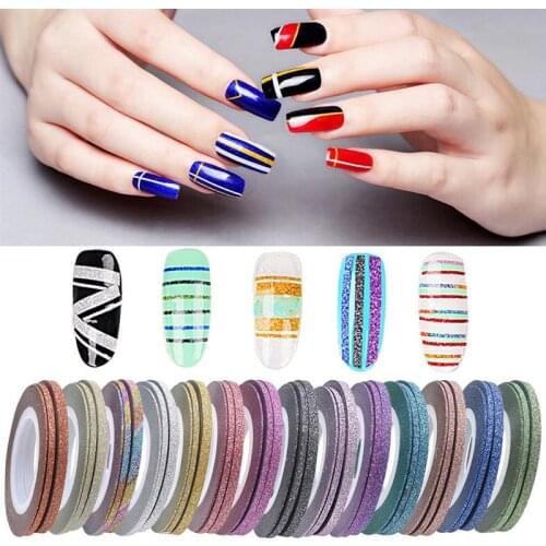 14 Rolls Women Nail Art Tape DIY Glitter Striping Tape Line Nail Art Decoration Sticker Decal DIY Nail Art Decorations Nail Tool