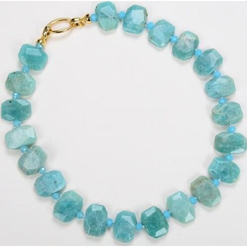 19'' Natural Faceted Nugget Russian Amazonite Gems Stone Rectangle Necklace