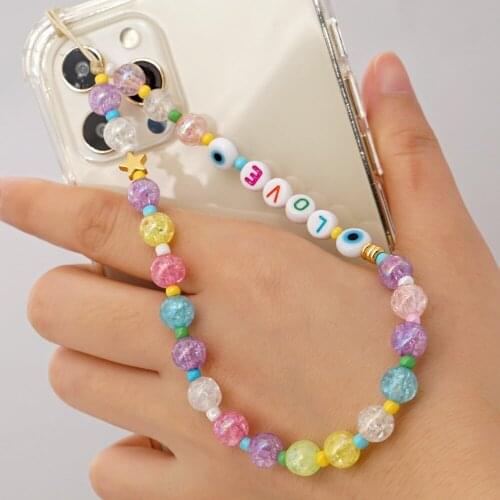 2021 Chic Colorful Letter Beads Mobile Chain For Women Anti-lost Lanyards Phone chain Rope Mobile Phone Straps Accessories