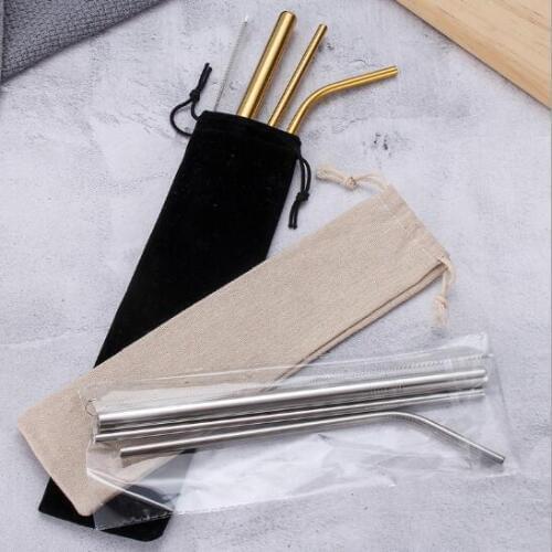304 stainless steel straws set with 304 titanium plated color metal straight pipe bend