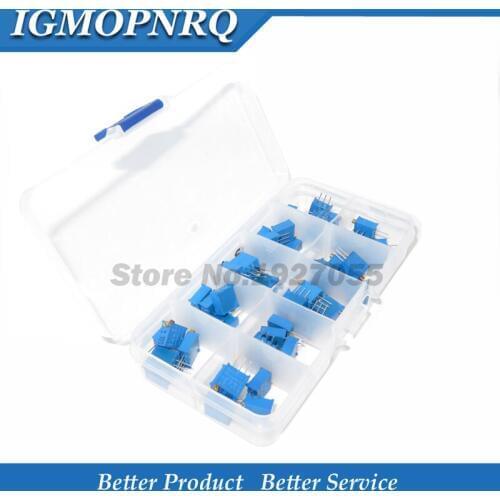 3296W Kit Multiturn Trimmer Potentiometer 3296W-1-103LF with box 500 ohm 1k 2k 5k 10k 20k 50k 100k 200k 500k 501 102 202 502 103