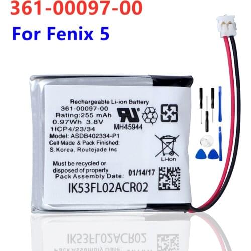 Original Watch Battery 361-00097-00 For Garmin Fenix 5 Replacement Battery 255mAh + Free Tools