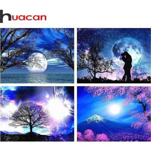 Huacan 5D DIY Diamond Painting Mosaic Moon Tree Diamond Embroidery Complete Kit Landscape Modular Pictures Home Decor