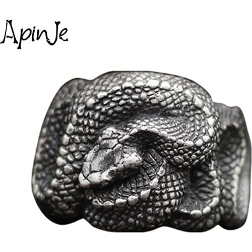 Apinje Vintage Personality Animal Ring Retro High Quality 925 Sterling Silver Rings for Men Punk Spirit Snake Fashion