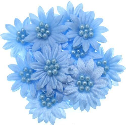 30Pcs Fancy 2 Layers Daisy Flower Bead Trim Fabric Flowers Applique For Craft Wedding Sewing hair appliques 32mm