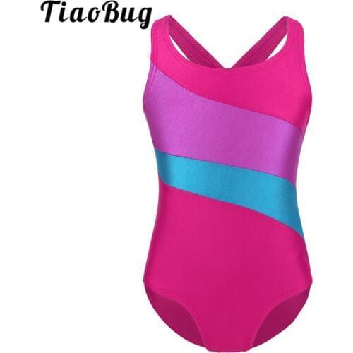 TiaoBug Children Girls Sleeveless Gymnastics Leotard Color Block Flower Petal Shaped Ballet Leotard for Kids Sports Dance Class
