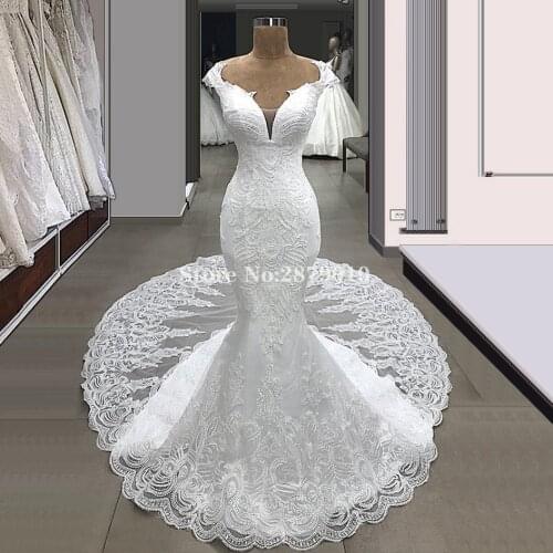 White Mariage Wedding Dresses Mermaid Applique Beaded Sequins Floor-Length Women Dress Muslim Wedding Dress Bridal Gown Arabia