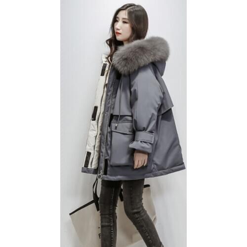 Large Natural Fox Fur Hooded Winter Jacket Women 90% White Duck Down Thick Parkas Warm Sash Tie Up Snow Coat